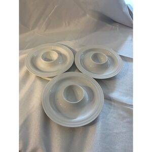 Thomas Germany White Porcelain Egg Cups Set of 3 Concentric Ring Saucer Base 5in